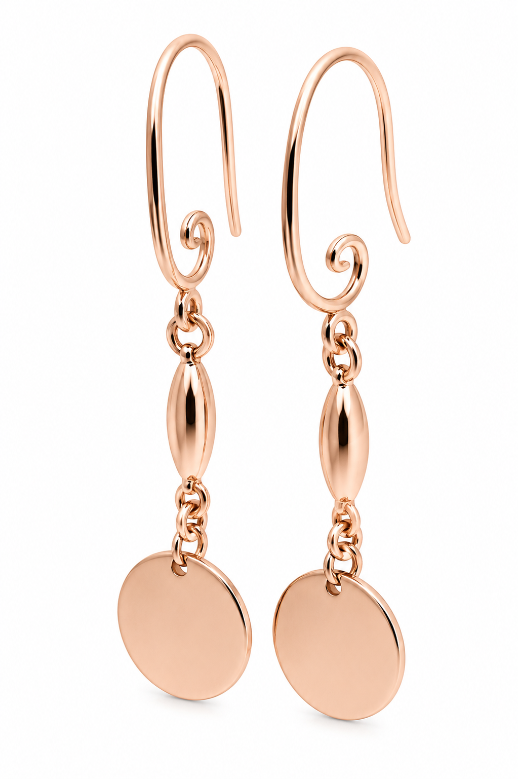 Genuine 9ct 9k 375 Yellow, Rose or White Gold Earrings Disc Drop Swirl Hook Earrings