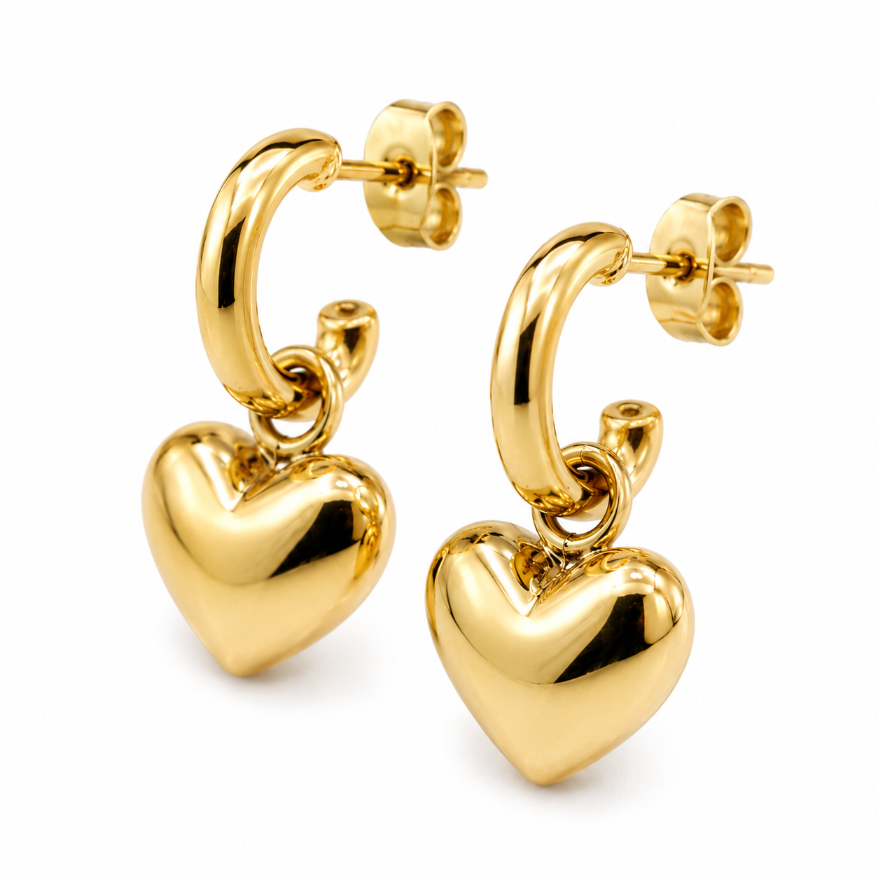 Kaedesigns Genuine 9ct 9kt 375 Large Yellow, Rose or White Gold Dangle Bubble Puffed Heart Stud Earrings