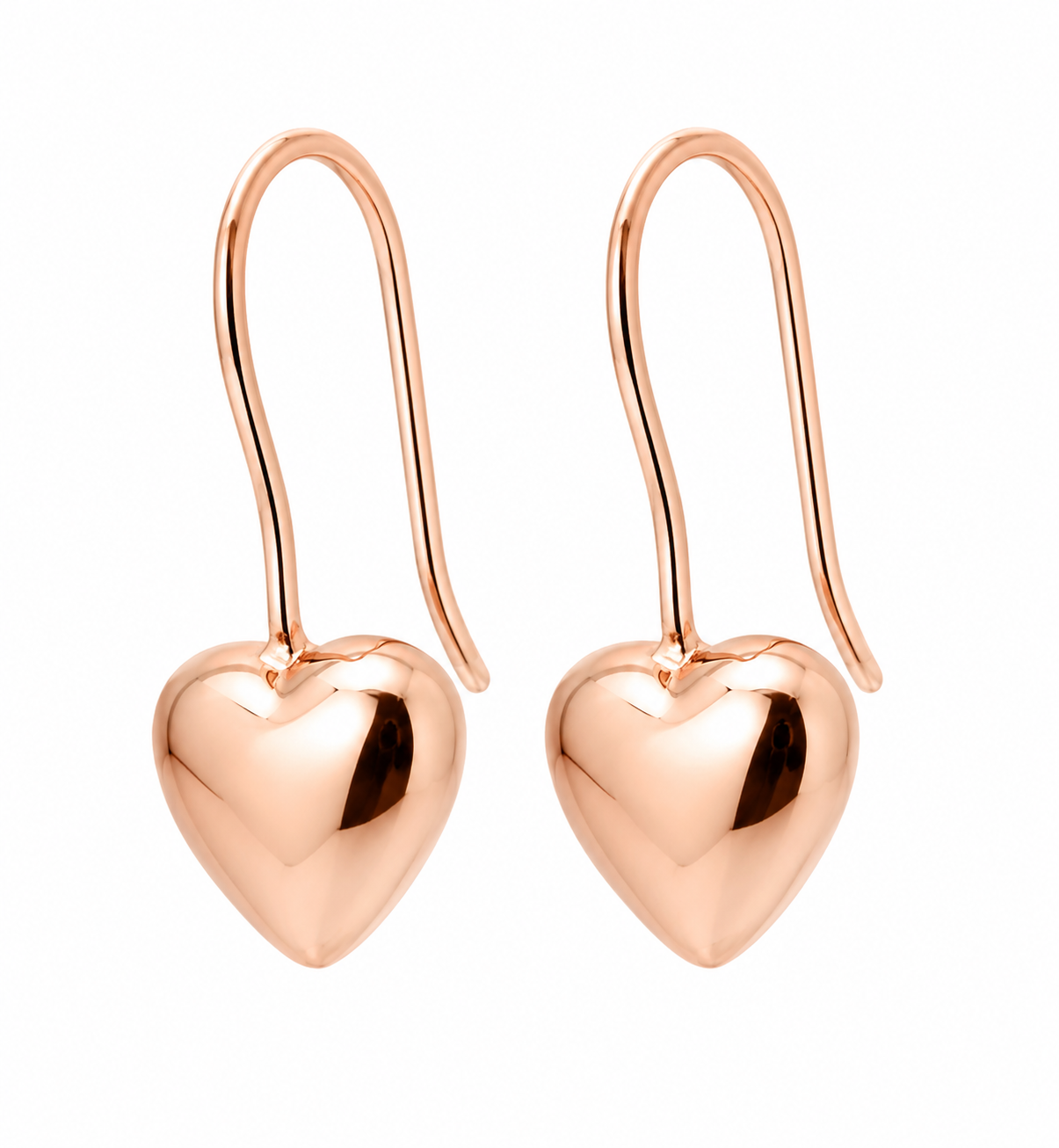 Genuine 9ct 9k 375 Solid Yellow, Rose and White Gold Large Hooks Dangle Puffed Heart Earrings
