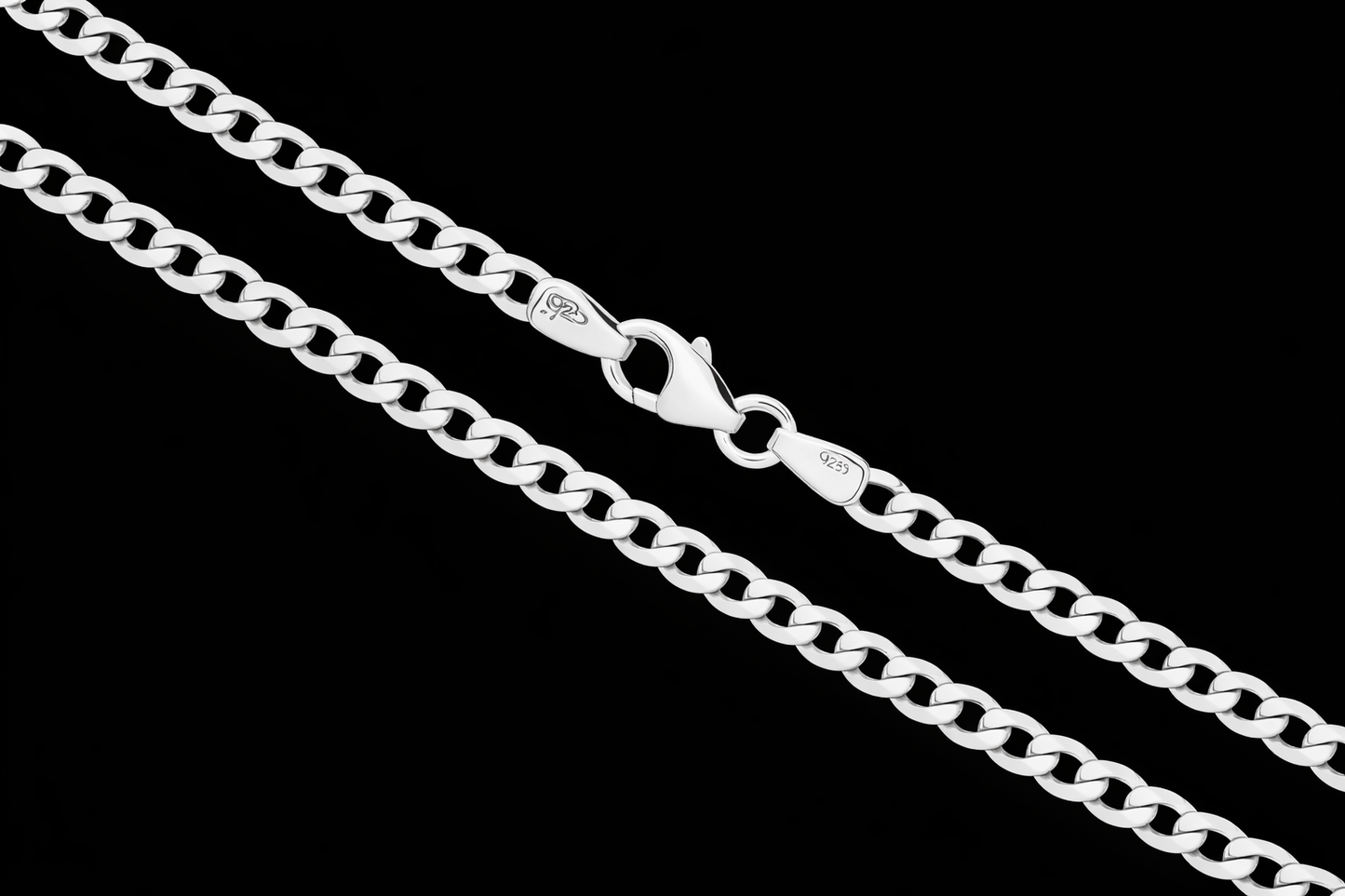 Genuine 9ct 9k White Gold Kerb Curb Chain 3mm Wide 50cm