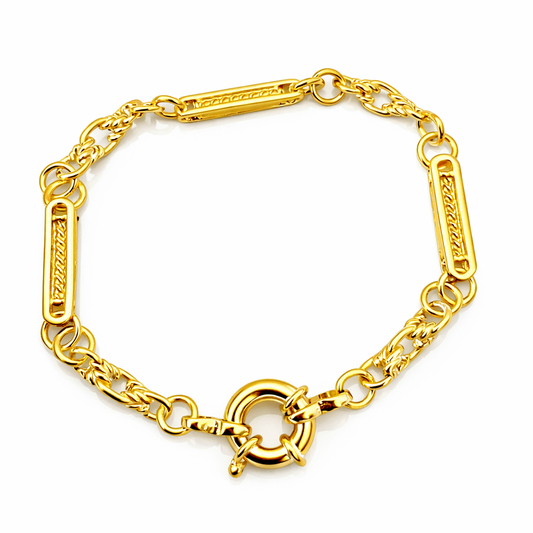 Sterling Silver 925 or Sterling Silver Gold Plated Yellow HGP 19cm Antique Bracelet + Bolt Ring