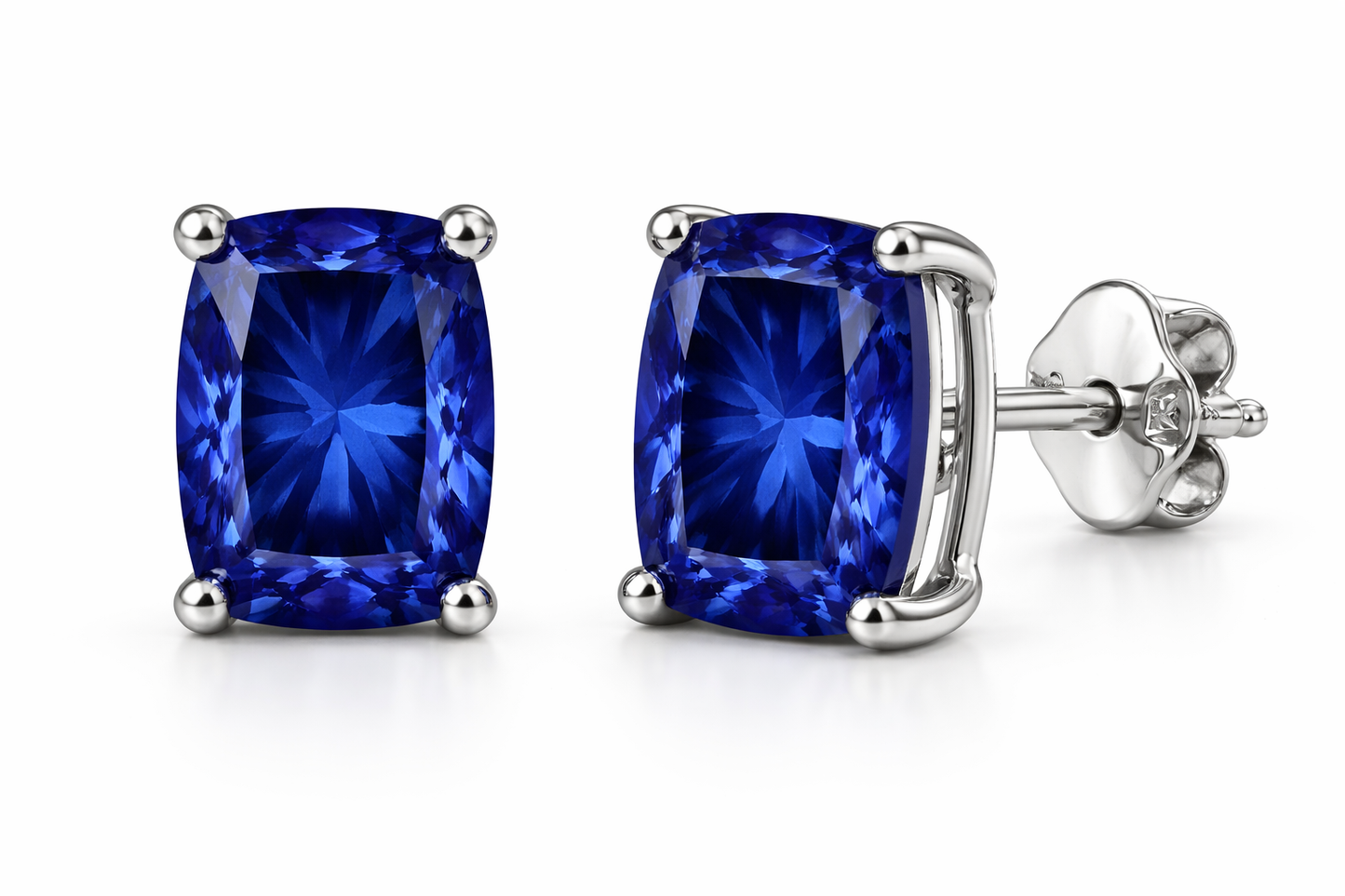 Genuine 9ct 9k 375 White Gold Claw Lab Grown Sapphire 10mm x 8mm Earrings Studs