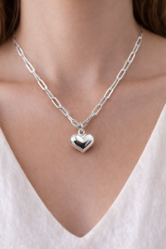 Sterling Silver 925 Fancy Paperclip Links Heart Chain Necklace 48cm or 58cm