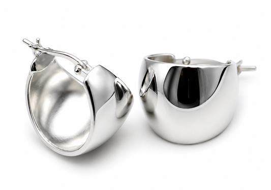 Genuine Sterling Silver 925 Hoop Dome Solid Earrings