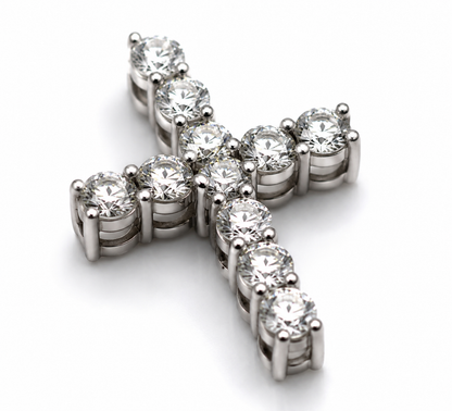 Genuine 9ct 9k 375 White Gold Round Lab Grown Diamond Cross Pendant