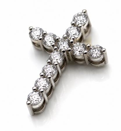 Genuine 9ct 9k 375 White Gold Round Lab Grown Diamond Cross Pendant