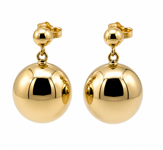 Genuine New 9ct Yellow, Rose or White Gold 18mm Half Ball Stud Ball Earrings