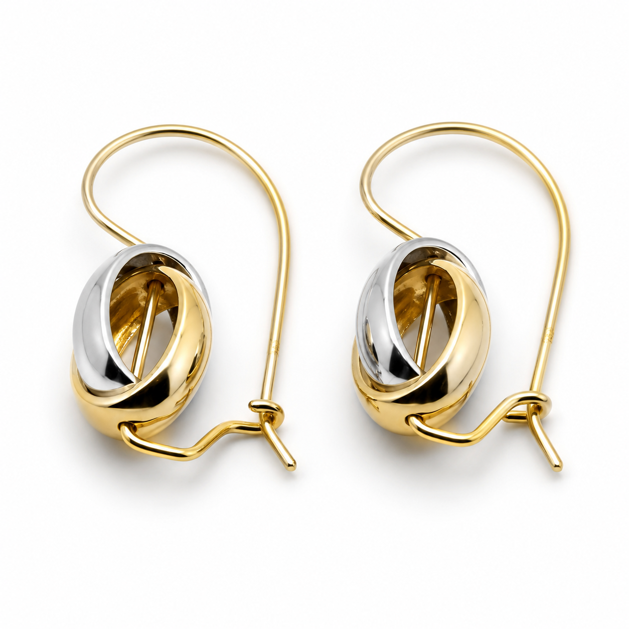 Genuine 9ct 9k 375 Yellow & White Gold Spinning Oval Belcher Earrings