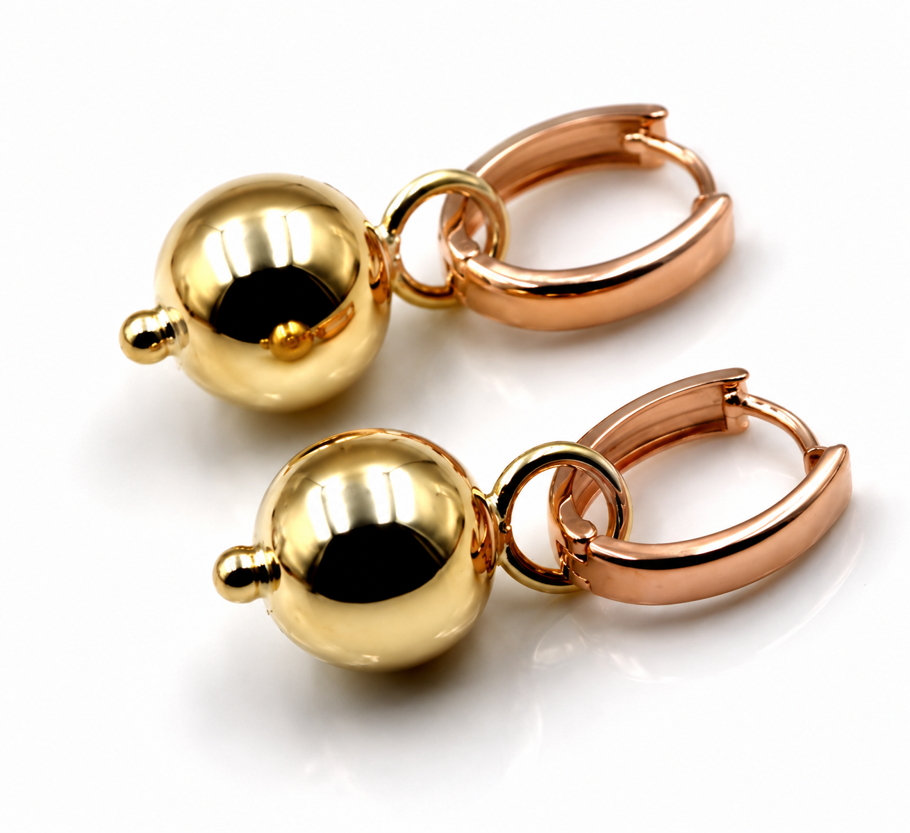 Genuine 9ct Rose + Yellow Gold Hoop 10mm Filigree Ball Huggies Earrings