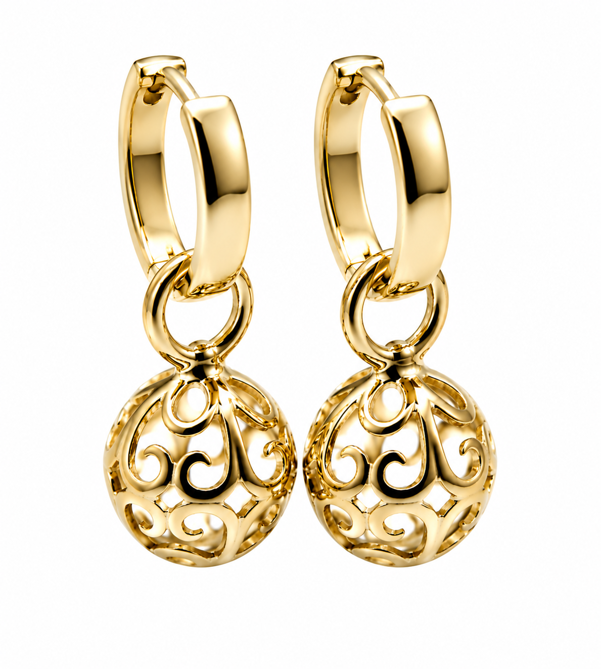 Genuine 9ct 9k 375 Yellow, Rose or White Gold Hoop 10mm Filigree Ball Huggies Earrings