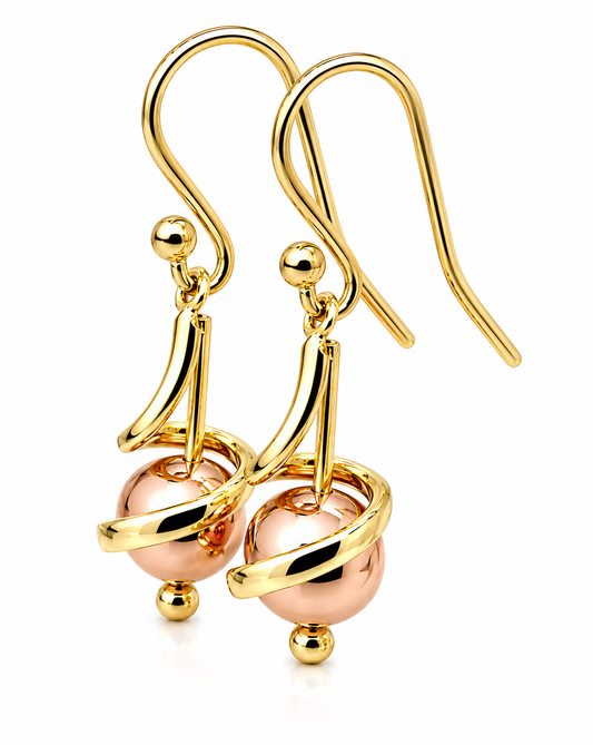 Kaedesigns New Genuine 9ct 9k Yellow & Rose Gold 8mm Swirl Ball Earrings