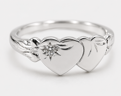 Size L, Genuine 9ct 9k Yellow, Rose or White Gold Double Heart Cubic Zirconia Signet Ring