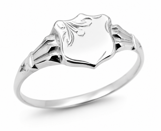 Childs Genuine Solid Sterling Silver 925 Shield Signet Ring