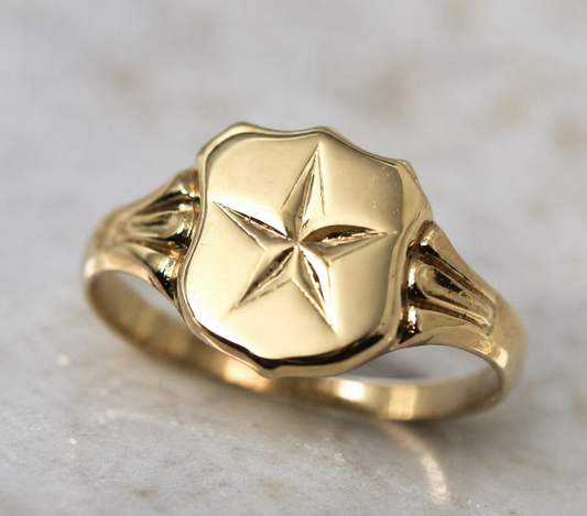 Size W Genuine 9ct Solid Yellow, Rose Or White Gold Large Star Signet Ring 4553