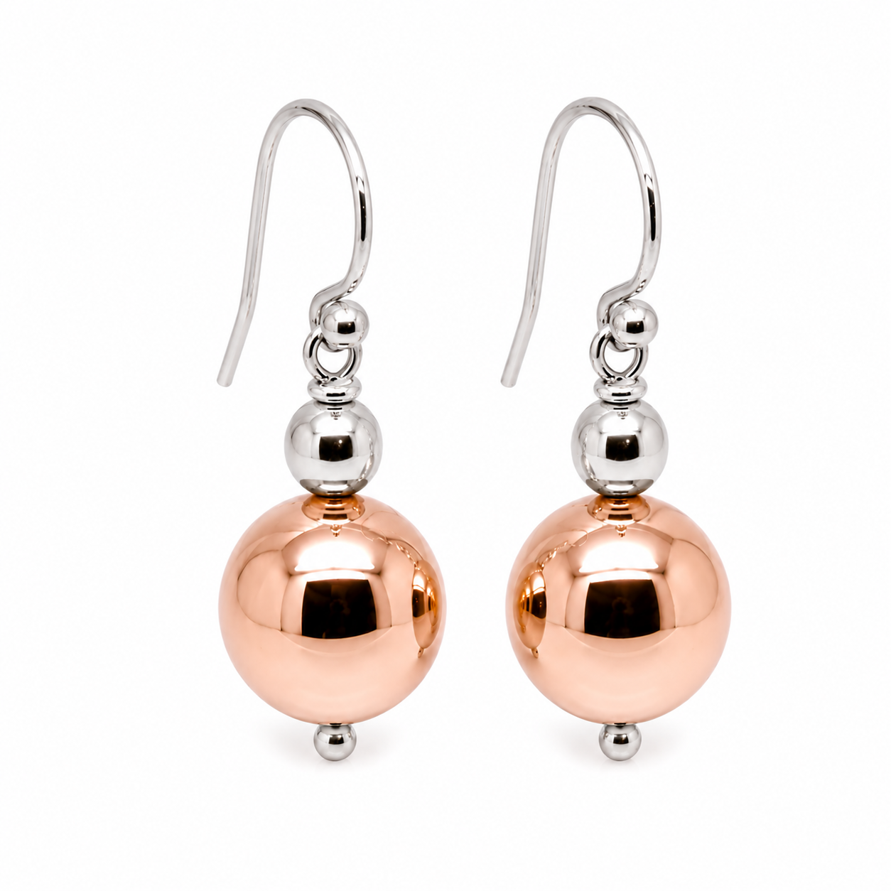 Kaedesigns Genuine Huge 9ct 9K 375 White & Rose Gold Hook Ball Drop Earrings