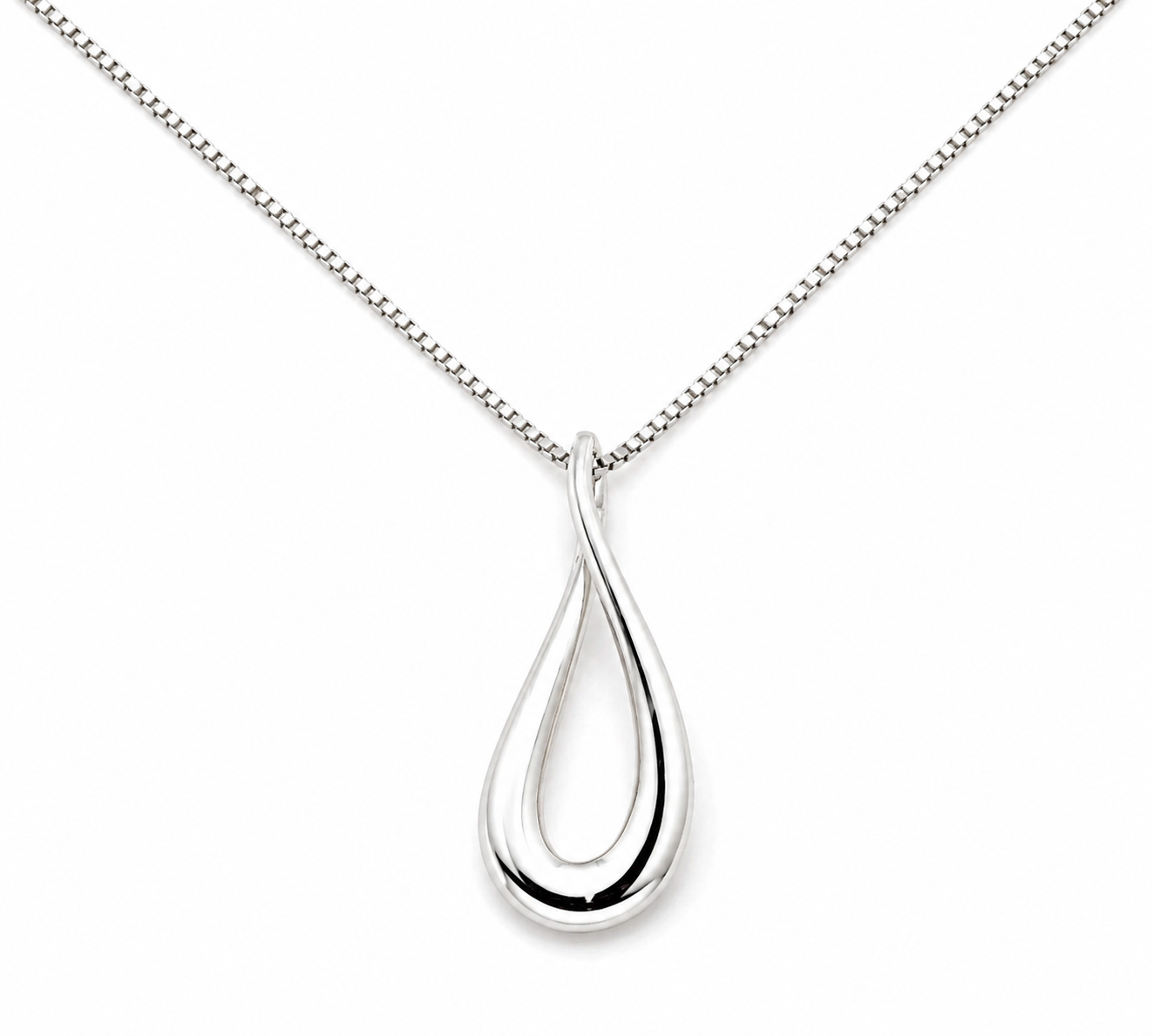 Genuine Sterling Silver 925 Solid Teardrop Pendant + Curb Chain