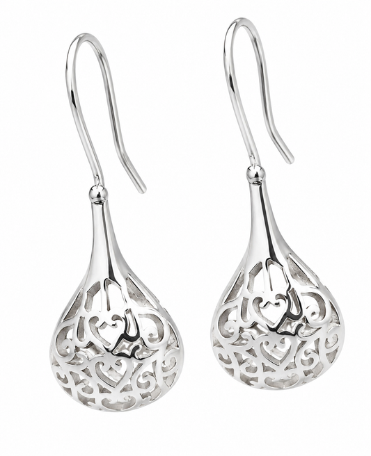 Sterling Silver 925 Puff Filigree Teardrop Heart Earrings