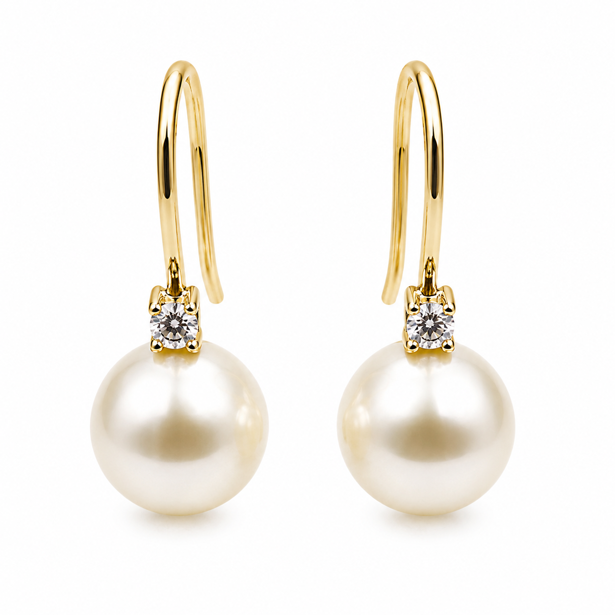 Genuine 9ct 9k 375 Yellow Gold Diamond Set Cultured Pearl Ball Drop Earrings