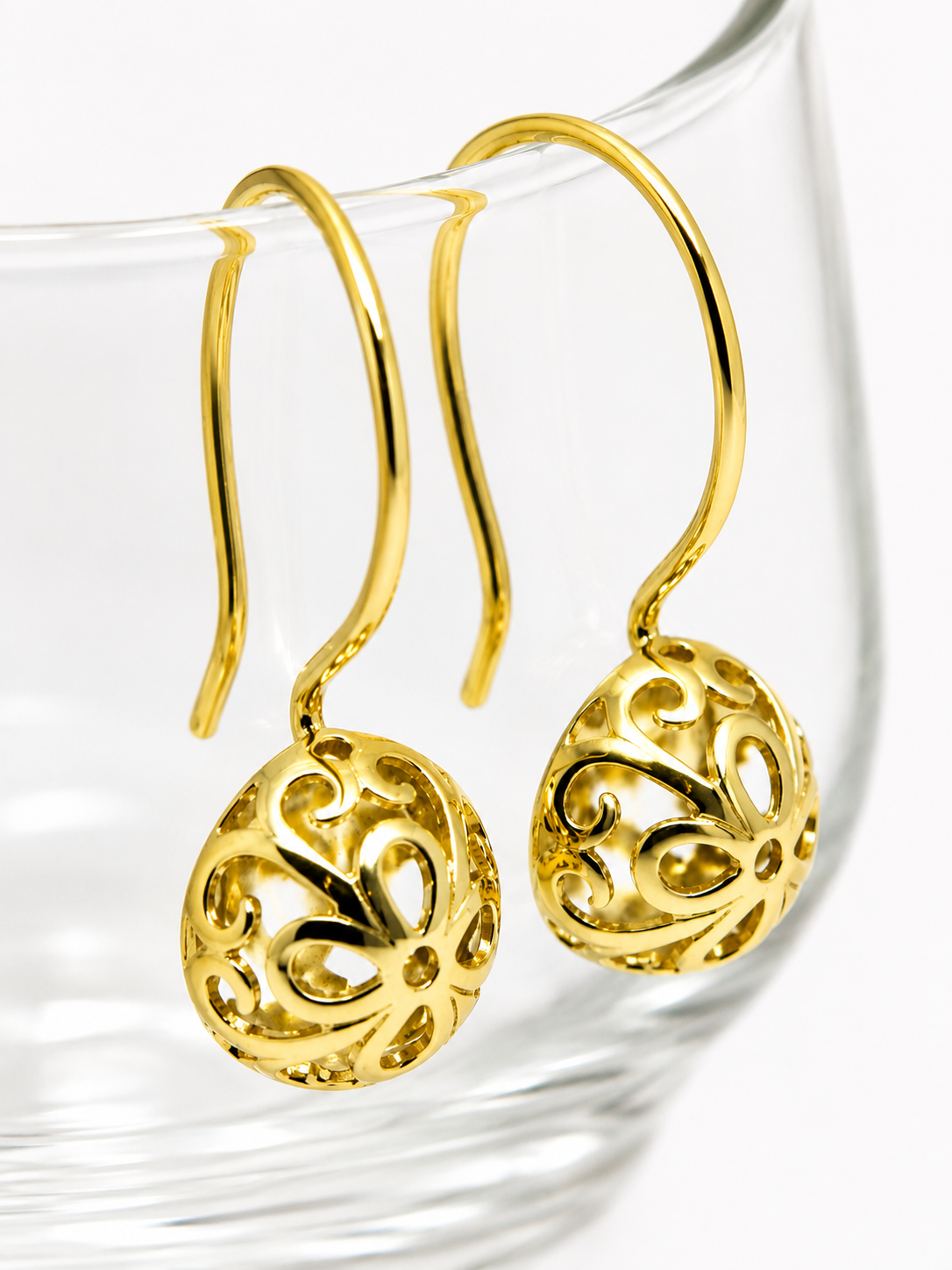 Kaedesigns New 9ct Yellow, Rose or White Gold 10mm Half Ball Hook Filigree Earrings