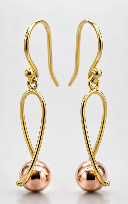 Kaedesigns 9ct 9kt 375 Yellow & Rose Gold 8mm Ball Drop Earrings