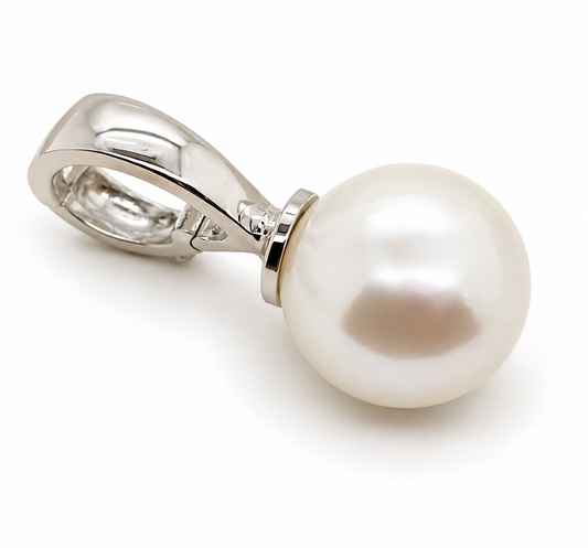 Genuine Sterling Silver 925 Freshwater Cultured Button Pearl Pendant with Enhancer