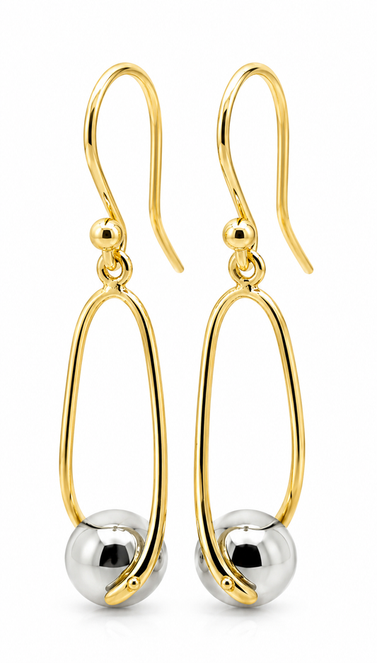 Kaedesigns Genuine 9ct 9kt 375 Yellow & White Gold 8mm Ball Drop Earrings