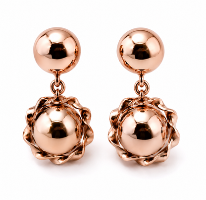 Genuine 9ct 9k 375 Yellow, Rose or White Gold Double Ball Fancy Drop Half Ball Stud Earrings