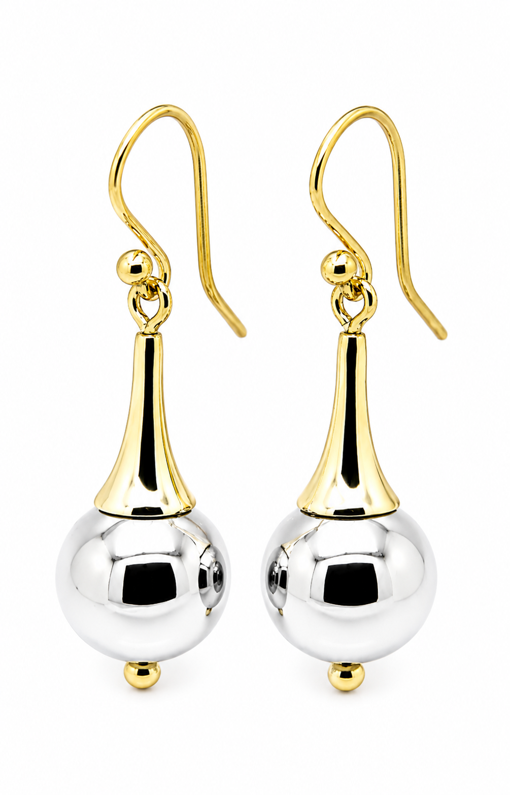 Genuine 9ct 9k 375 Two Tone Yellow & White or Rose & White Gold 12mm Ball Drop Earrings