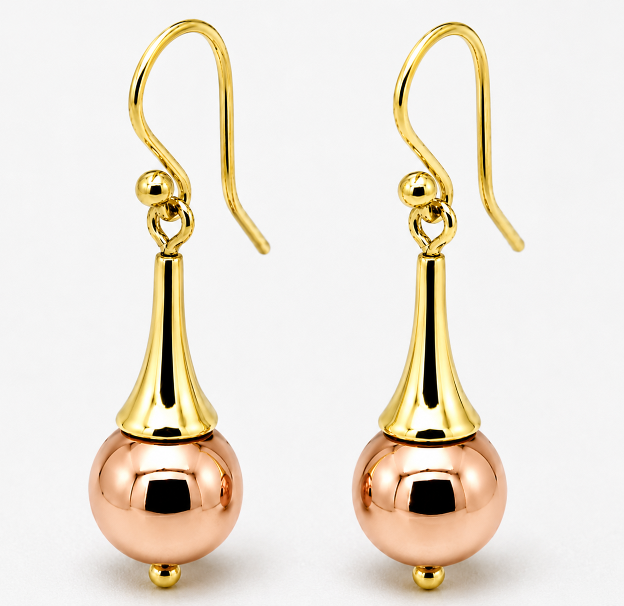 Genuine 9ct 9k 375 Yellow & Rose Gold 12mm Ball Earrings