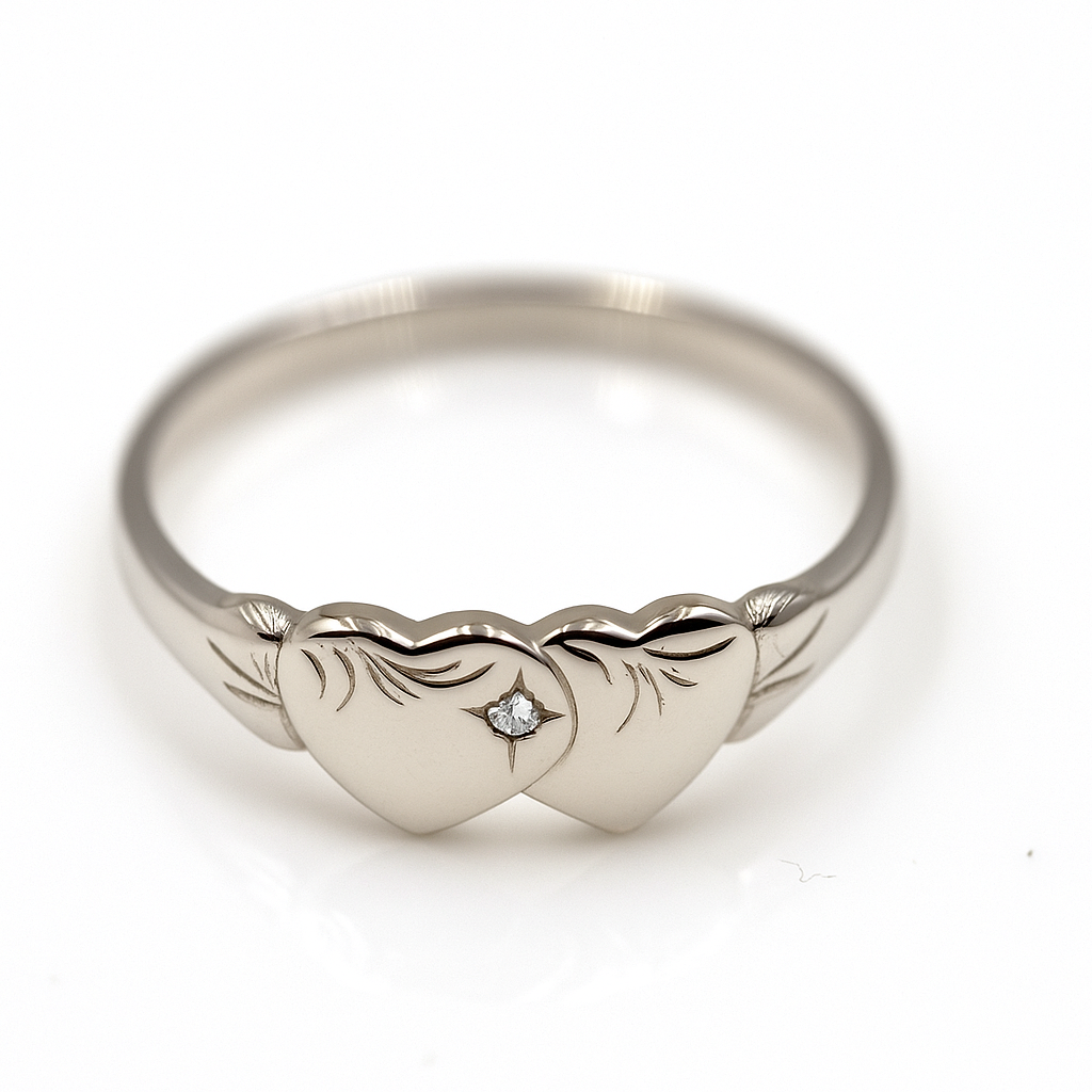 Genuine 9ct 9k Yellow, Rose or White Gold Aust White Sapphire Double Heart Signet Ring