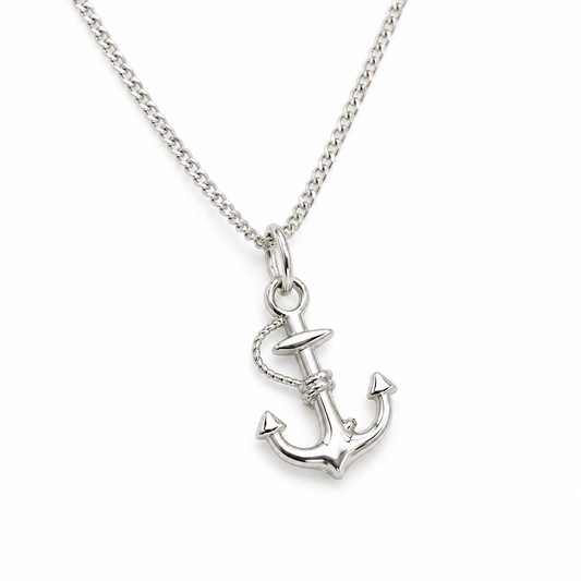 Sterling Silver 925 Anchor Pendant Charm + Curb Necklace