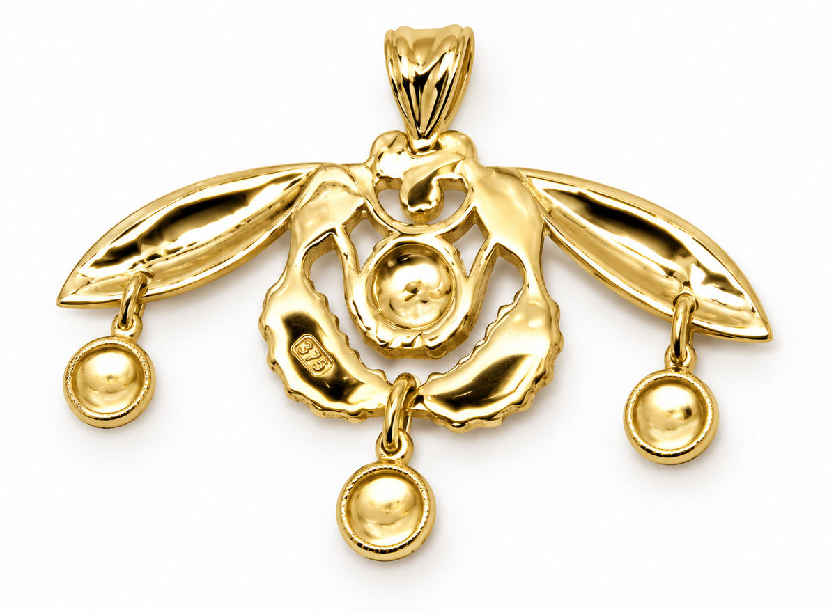 Genuine 9ct 9k 375 Yellow, Rose or White Gold Ancient Minoan Greek Crete Malia Bees Pendant