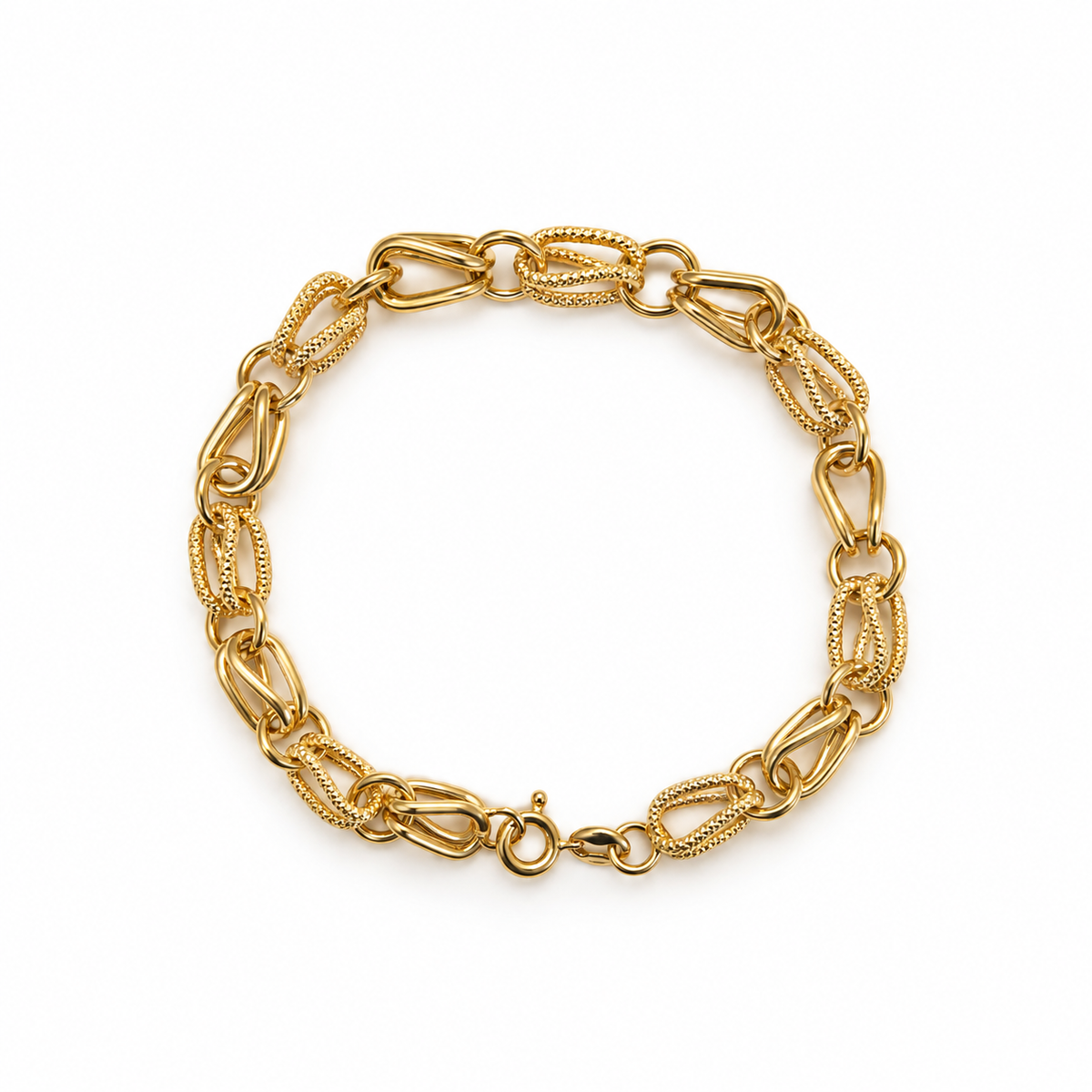 Genuine 18ct 18k 750 Yellow Gold 20cm Hollow Fancy Link Bracelet 7.4grams