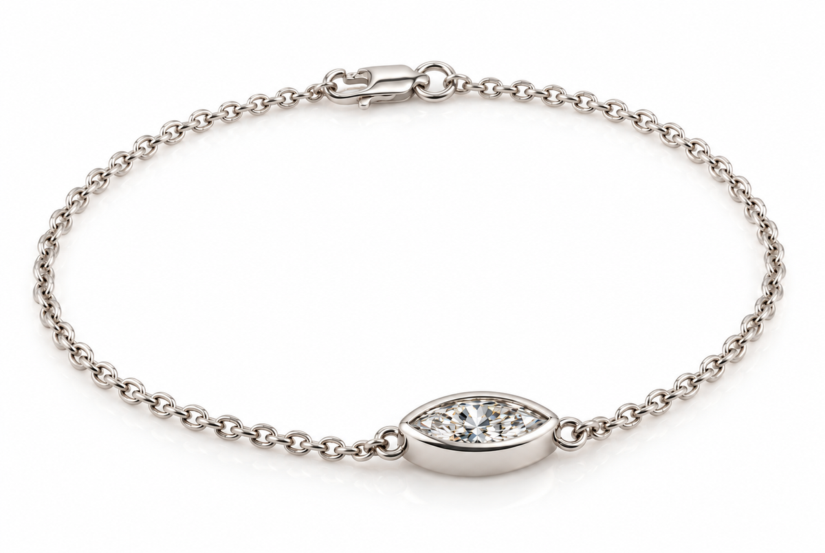 Genuine 9ct 9k 375 Yellow, Rose or White Gold Lab Grown 1.2ct Diamond Marquise Belcher 20cm Bracelet