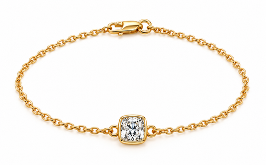 Genuine 9ct 9k 375 Yellow, Rose or White Gold Lab Grown 1.2ct Diamond Cushion Cut Belcher 20cm Bracelet
