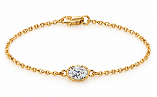 Genuine 9ct 9k 375 Yellow, Rose or White Gold Lab Grown 1.2ct Diamond Oval Belcher 20cm Bracelet