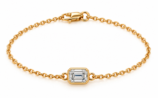 Genuine 9ct 9k 375 Yellow, Rose or White Gold Lab Grown 1.2ct Diamond Emerald Cut Belcher 20cm Bracelet