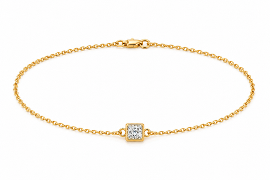 Genuine 9ct 9k 375 Yellow, Rose or White Gold Certified Lab Grown 1.2ct Diamond Princess Cut Belcher 20cm Bracelet