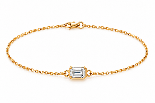 Genuine 9ct 9k 375 Yellow, Rose or White Gold Certified Lab Grown 1.2ct Diamond Emerald Cut Belcher 20cm Bracelet