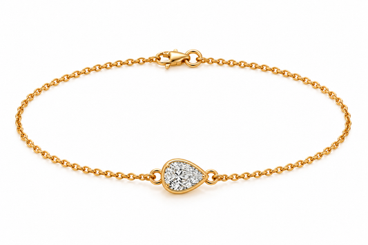 Genuine 9ct 9k 375 Yellow, Rose or White Gold Certified Lab Grown 1.2ct Diamond Pear Belcher 20cm Bracelet