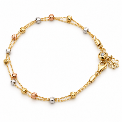 Genuine 14ct 14k 585 Yellow, Rose & White Gold Delicate 21cm Bracelet