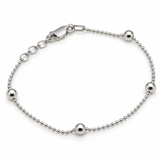 Sterling Silver 925 Thin 1.2mm and 4mm ball bracelet 19cm long