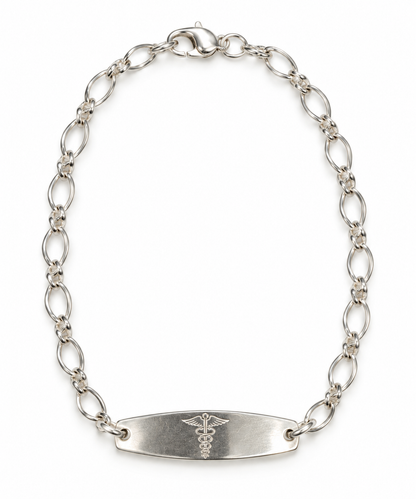 Genuine 925 Sterling Silver Oval Figaro Medical ID Bracelet 19cm