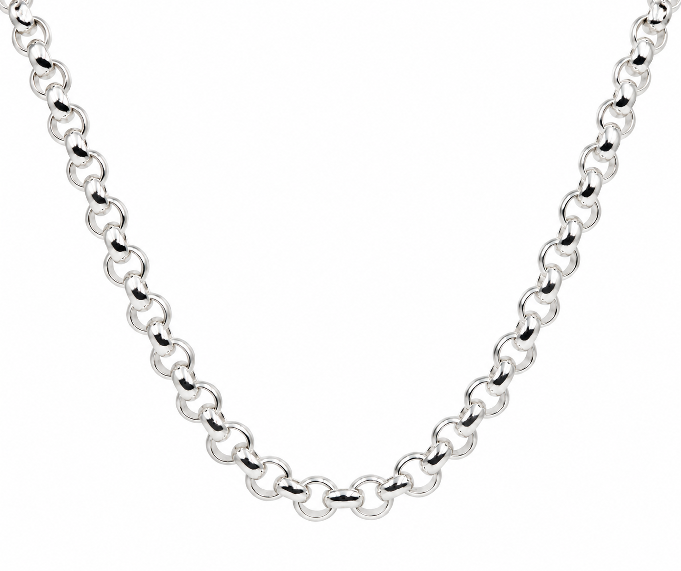 Sterling Silver 925 Round Belcher Link Chain Necklace, 45cm