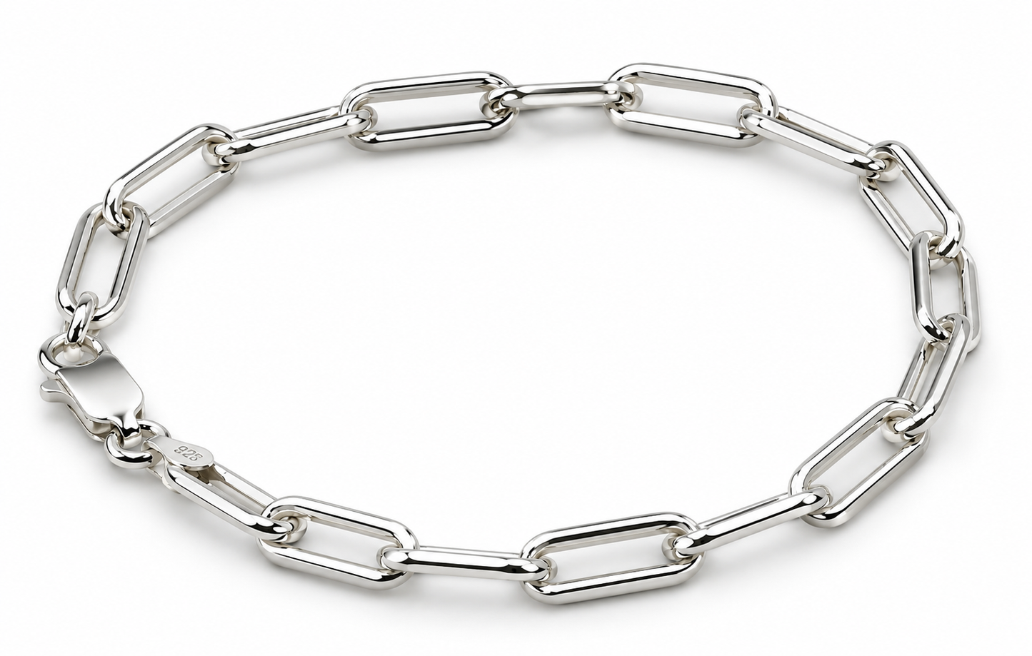 Sterling Silver 925 Paperclip Link Bracelet, 19cm