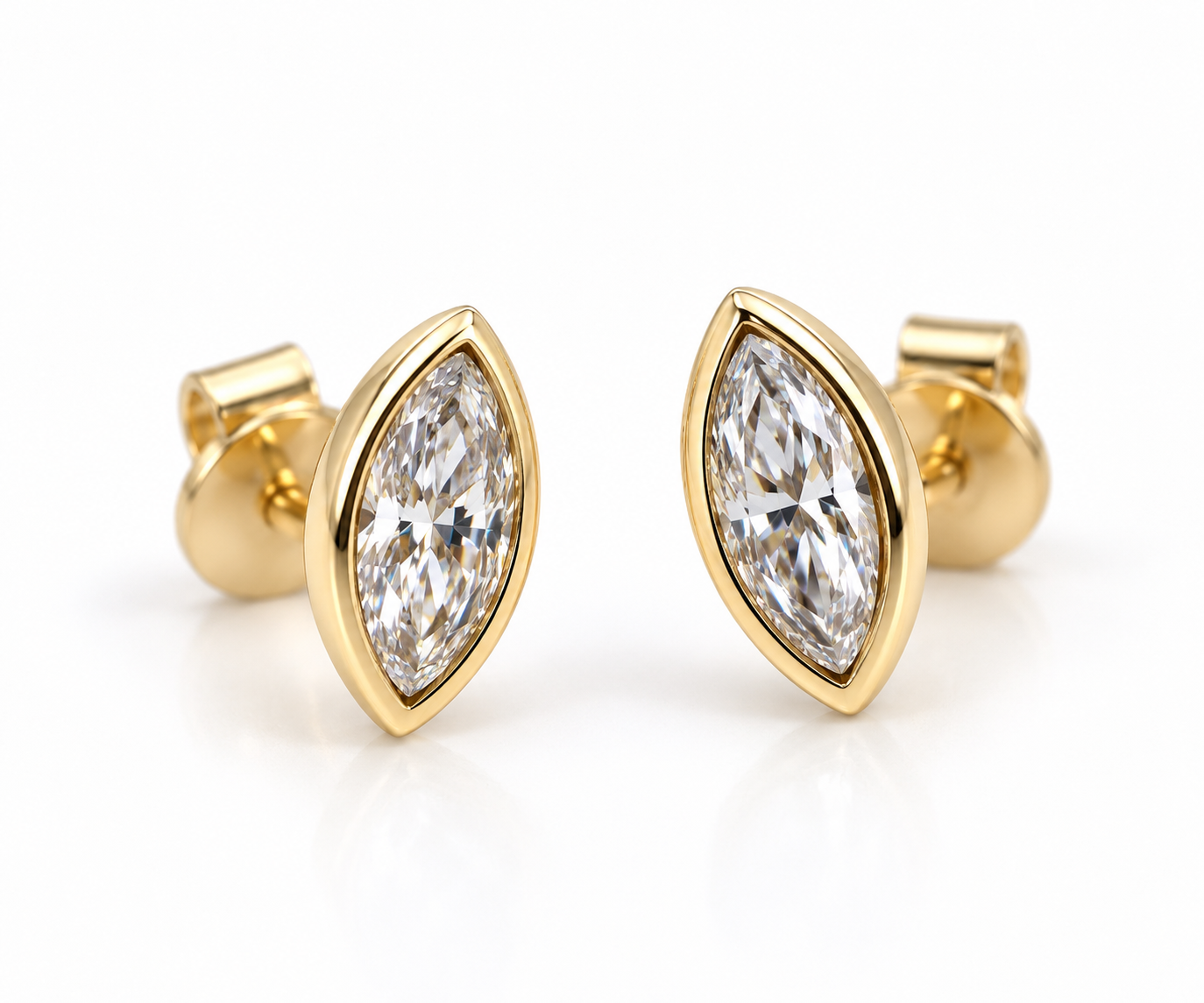 Genuine 9ct Yellow, Rose or White Gold 2.00ct Total Diamond Weight Marquise Bezel Set Lab Grown Diamond Stud Earrings