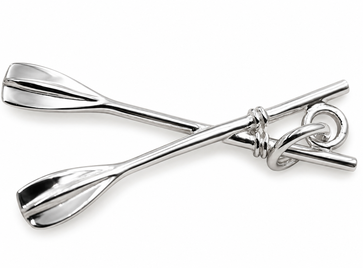 Sterling Silver 925 Crossed Oars Paddles Rowing Charm Pendant