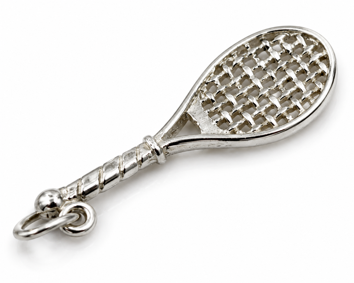 Genuine Sterling Silver 925 Tennis Racquet Charm or Pendant