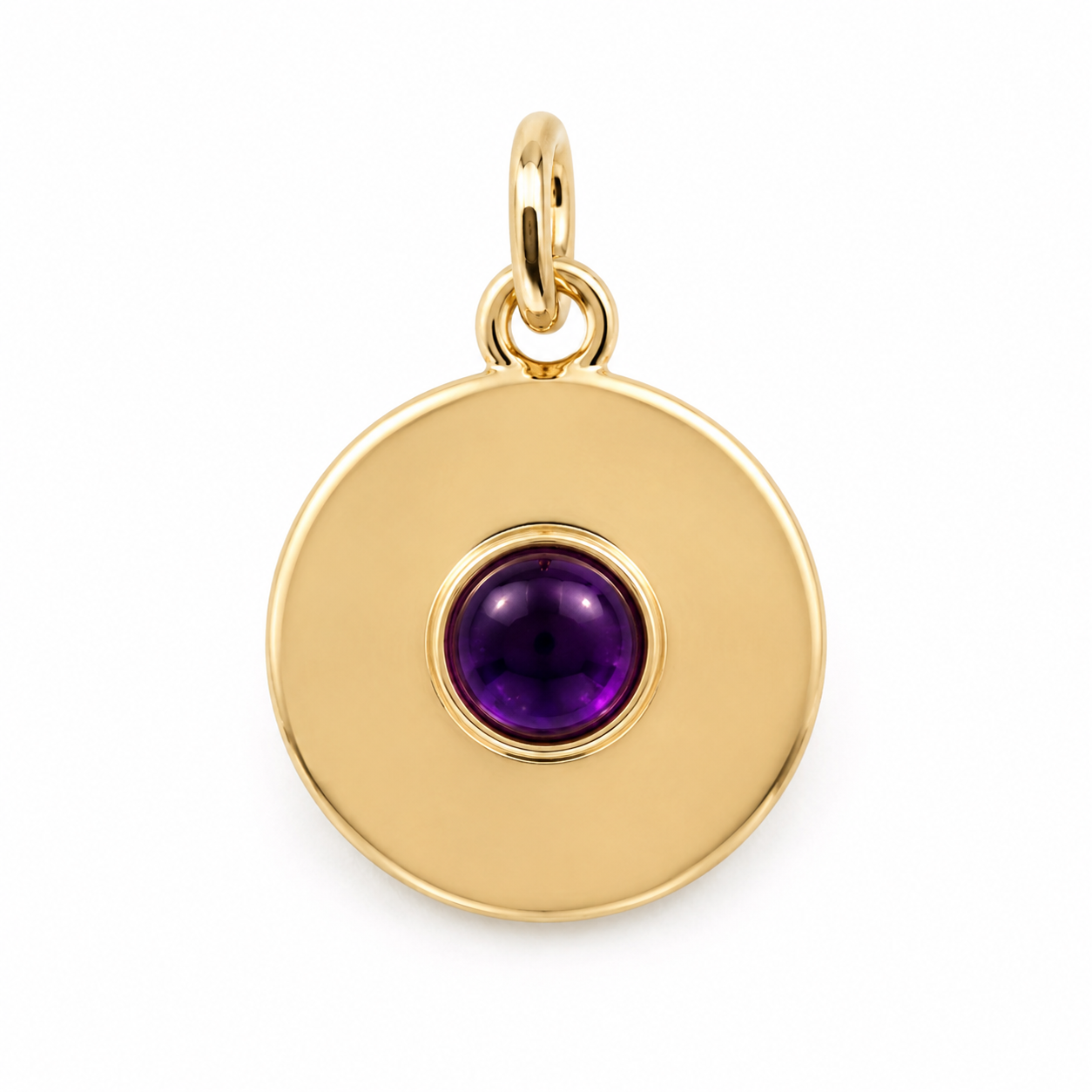 Genuine 9ct  9K 375 Yellow, Rose or White Gold 12mm Cabochon Purple Amethyst Disc round circle pendant