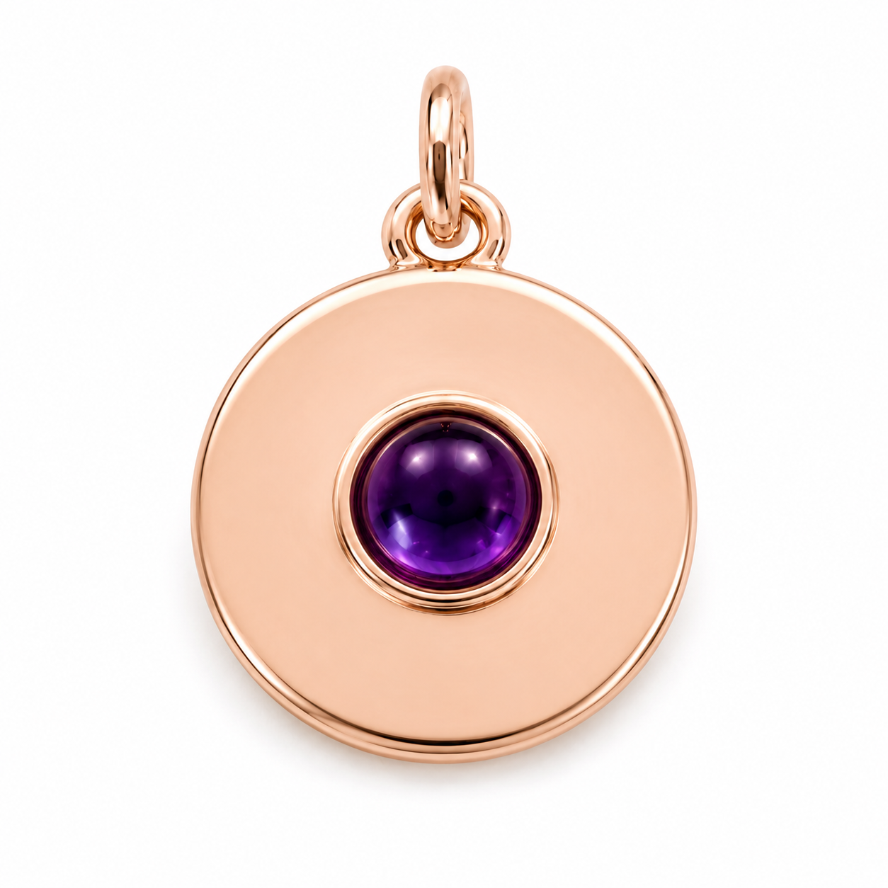 Genuine 9ct  9K 375 Yellow, Rose or White Gold 12mm Cabochon Purple Amethyst Disc round circle pendant